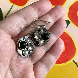 Vintage stamped 925 sterling silver dangle earrings w/ stones, pearls